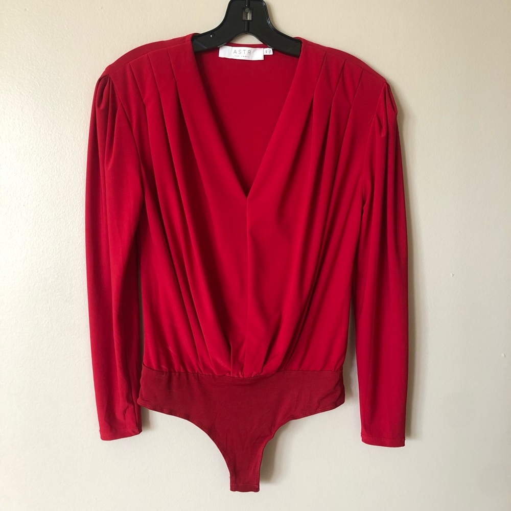 ASTR The Label Red Pleated Bodysuit - XS